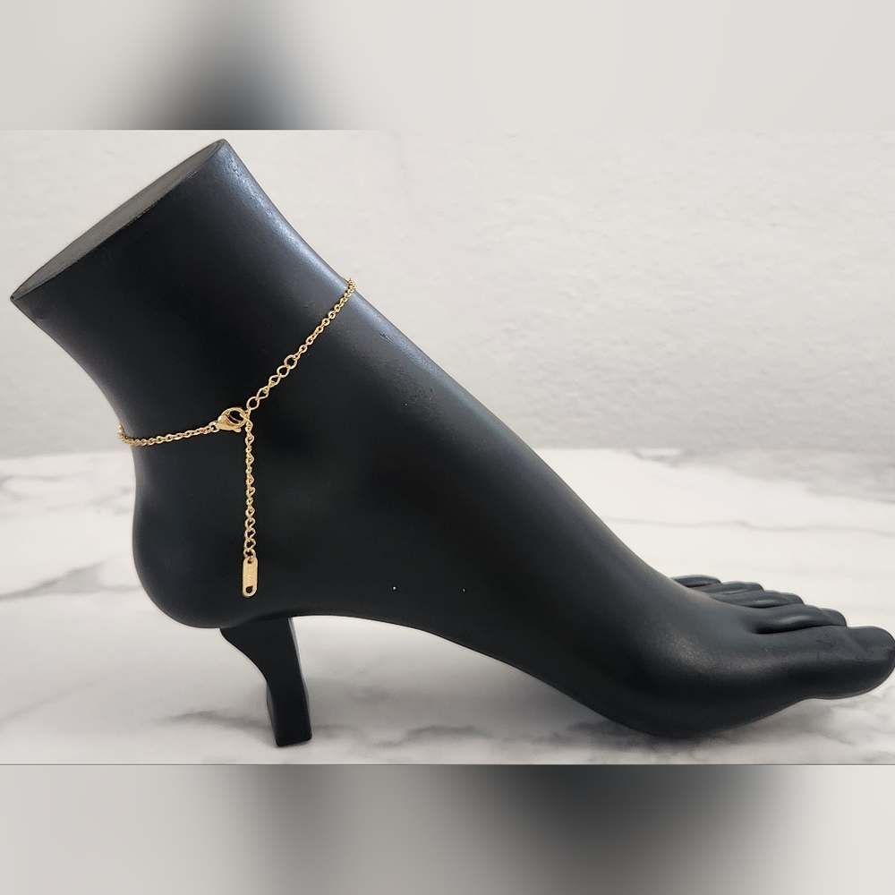 Gold Roman Numeral Anklet Crystal Stainless Steel Ankle Bracelet - Picture 9 of 16